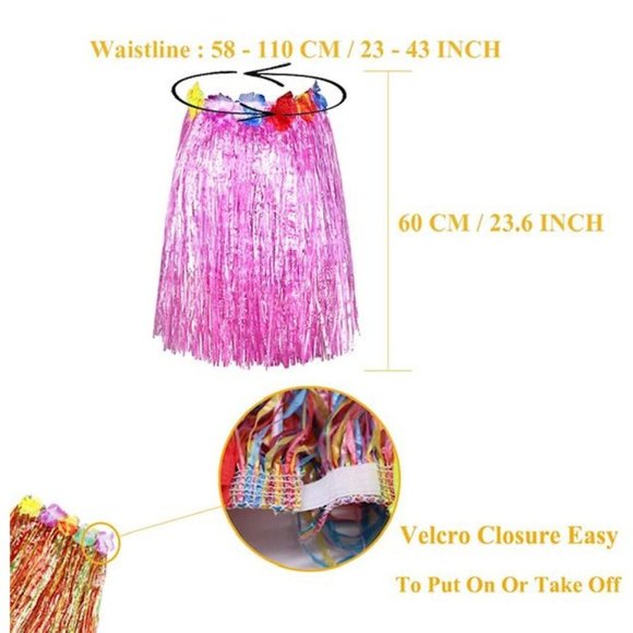 Pair of Adult Costume Plastic flower decorated Hula Skirts w/velcro- 2 Colors, - Picture 2 of 13